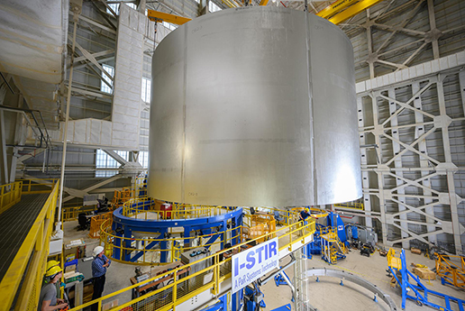 Manufacturing photo of a liquid oxygen tank after barrel.