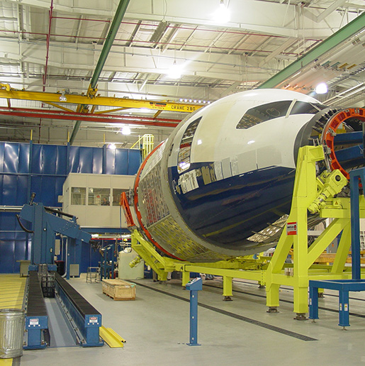body of commercial airplane in manufacturing environment