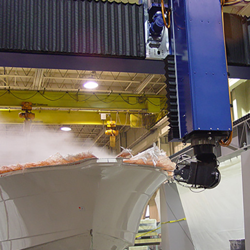 PAR Systems' marine milling and trimming machine in process on a boat hull