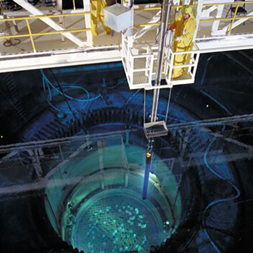 Specialized underwater crane for a nuclear refueling application.
